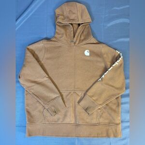 Carhartt Women’s Relaxed Fit Hoodie XXL Brown Logo Sleeve Pullover Sweatshirt